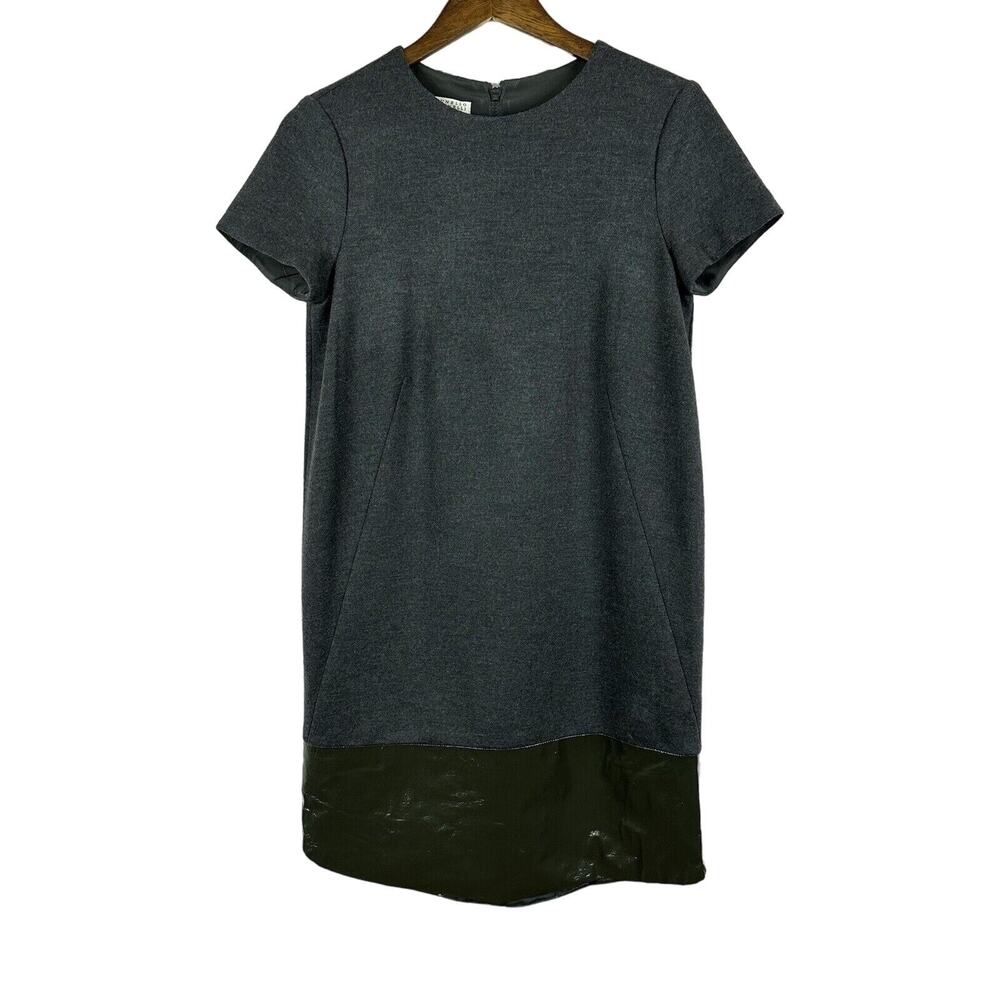 Brunello Cucinelli Dress Womens Small Gray Wool Zip Leather Career‎ Office